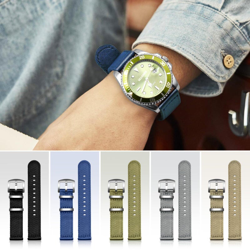 ULLCHRO Nylon Watch Strap Replacement Canvas Watch Band Military Army Men Women - 18mm, 20mm, 22mm, 24mm Watch Bracelet with Stainless Steel Silver Buckle (22mm, Navy Blue) - Image 3